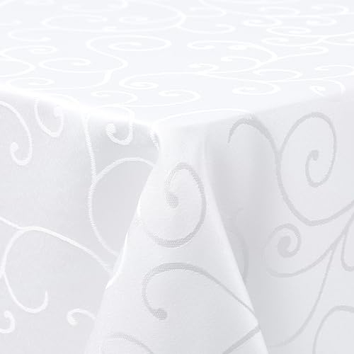 Homaxy Tischdecke Abwaschbar Rechteckig 130x160cm Polyester Tischtuch Tafeldecke Jacquard Tischwäsche Ornamente Schmutzabweisend Pflegeleicht, Weiß