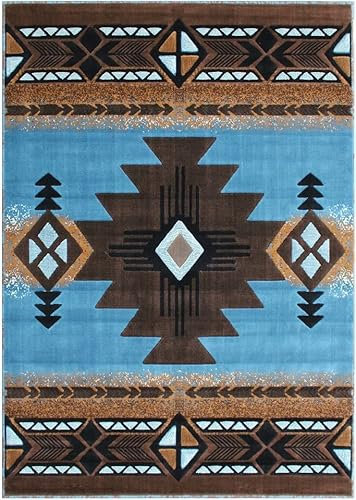 YHSF South West C318 Teppich für Indianer, leicht zu reinigen, dick, weich, langlebig, Indianer-inspirierter Teppich für Schlafzimmer/Wohnzimmer und mehr, Blaubraun, 90 x 122 cm