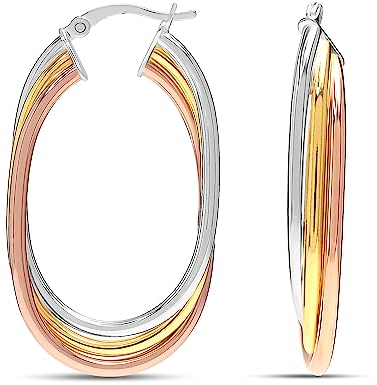 LeCalla 925 Sterling Silber Zwei-Ton-Reifen-Ohrringe 14K Drei-Ton-Reifen-Ohrringe Italienisches Design Verflochtene Klick-Top Chunky Creolen Ohrring Trendy Schmuck für Frauen 42mm