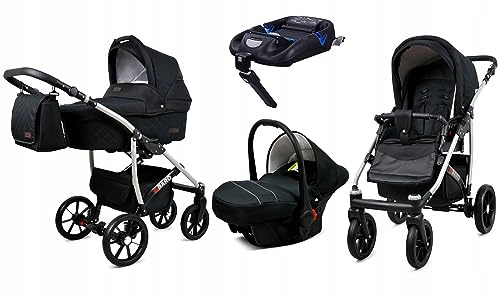 BabyLux® Kinderwagen Set 4 in 1 - Qbaro - incl. Babywanne, Buggy Sportsitz, Auto-Babyschale, ISOFIX-Basisstation - Autositz - Kinderwagenset - Kombikinderwagen mit Wickeltasche usw.
