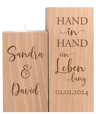 Teelichthalter Set zur Hochzeit, Personalisierter Kerzenhalter für Brautpaar, Holz Kerzenständer mit Spruch Gravur, Hochzeitsgeschenke, Deko Kerze, Windlichter Set, Hochzeitskerze, Kerzen Windlicht