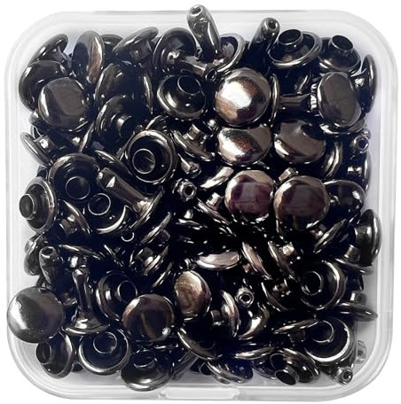 Leder Nieten Set, Metall Doppelkappe Druckknöpfe für DIY Handwerk Reperatur nähen, Handgemacht, DIY Kleidung (Black)