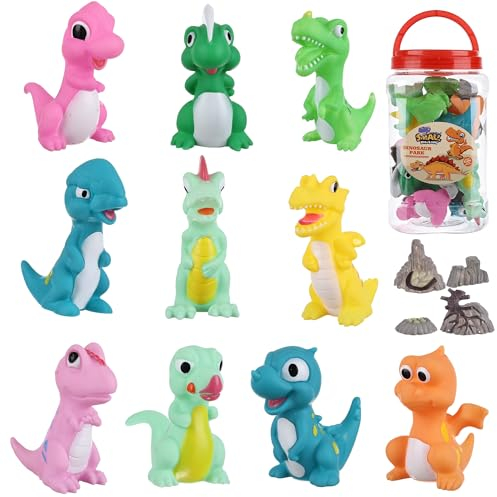 HOMNIVE Giocattoli da bagno a forma di dinosauro senza foro, 10 pezzi, senza muffa, morbidi e sicuri, per bambini 1-5 anni, vasca da bagno e piscina