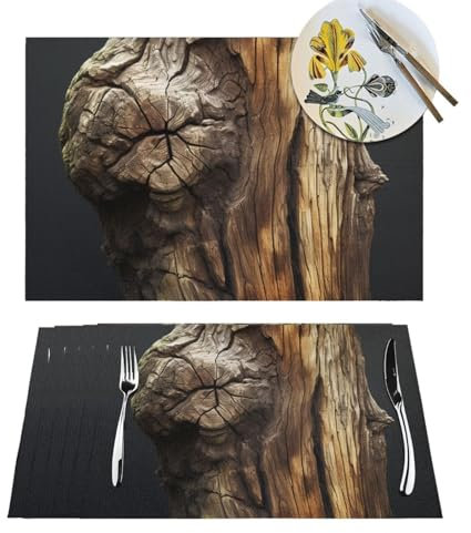 Lot de 4 sets de table tissés en forme de tronc d'arbre - Résistants à la chaleur - Antidérapants et lavables - En PVC - Pour la maison, la cuisine, les mariages, les fêtes de vacances