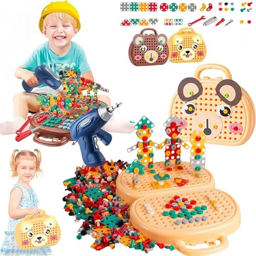 Magische Montessori Spielzeugkiste Mit Bohrmaschine,Magic Montessori Play Toolbox, 2024 New Creativity Tool Box with Drill, Montessori Spielzeug Set mit Bohrer ab 3 Jahre (Hund)