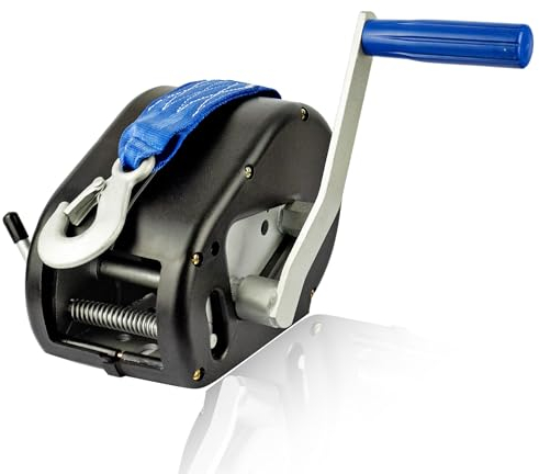 Husar Winch Cabrestante Manual Con Carcasa 1700 lbs | 770 Kg Con Correa De 10 Metros, Fabricado En Acero Inoxidable, Freno de Trinquete, De Simple Efecto, Para Barcos, Remolques, Industria