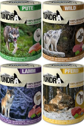 Tundra Hundefutter 8 x 400g Mixpaket | Getreidefreies Nassfutter mit hohem Fleischanteil | garantierter 4 Sorten Mix