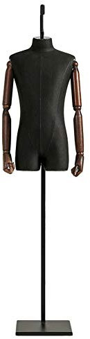 NBHDEK Hängende männliche Schaufensterpuppen-Torsoform mit Metallständer, zur Präsentation von Kleidung und Hosen, Taille lang, schwarz, einstellbare Höhe 120–182 cm
