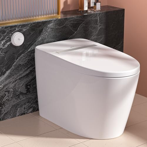 LEIVI WC intelligente con sedile riscaldato integrato, WC senza serbatoio con lavaggio automatico, temperatura sedile regolabile, telecomando a filo, allungato