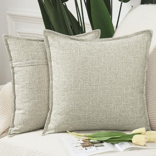 Madizz 2er Set Polyester- Leinen Kissenbezügen Weiche dekorative Kissenbezüge für Sofa Schlafzimmer Kissenhülle Haferschleim 40x40 cm Quadrat
