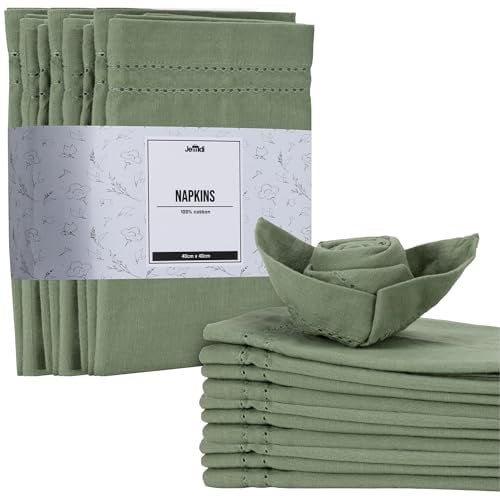 JEMIDI Grüne Baumwollservietten - 12er Set - 100% Baumwolle - Stoffservietten Baumwolle -Servietten Stoff mit Breiter Saumstich - Tischservietten Stoff - 180 GSM - Grün