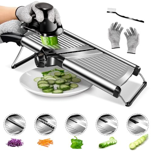 HEVOL Mandoline Cuisine Coupe Legume Multifonctions, Mandoline Réglable en Acier Inoxydable avec Lame Tranchante Intégrée, Mandoline Professionnelle Cuisine pour Légumes