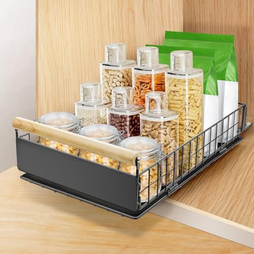 AirOpen Tiroir Coulissant Cuisine, Haute Qualité Rangement Placard cuisine en Acier au Carbone, Silencieux Tiroir Coulissant Placard, Adapté à Cuisine, Salle de Bain, Garde-Manger, 40cm x 23cm x 11cm