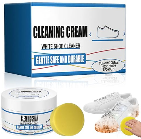 Crème Nettoyante pour Chaussures Blanches, 2PCS Nettoyante Multifonctionnelle, Nettoyante Chaussures, Nettoyant Basket Blanche avec Éponge, Blancheur Baskets