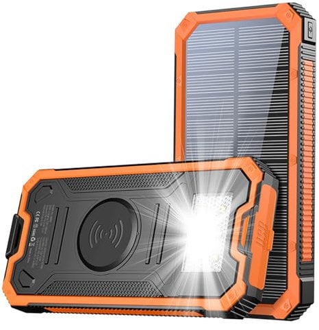 Solar Charger Power Bank, 20000Mah Portable Wireless Charger with Flashlight And USB C Input/Output, Waterproof External Battery Pack for Camping Hiking Travel,Orange