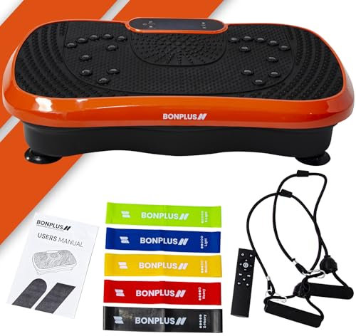 BONPLUS BP Vibrationsplattform, Vibrationsplatte, 99 Geschwindigkeitsstufen, 5 Programme, elastische Bänder und Widerstandsbänder, Magnetfeldtherapiesystem, Fitness-Plattform