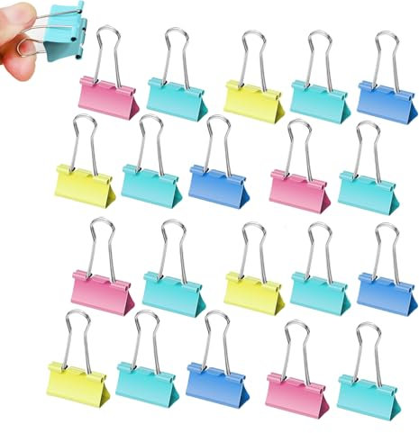 CALLYSONIC 20 Stück Foldback Klammern Groß, 32mm Bunt Büroklammern Groß, Papierklammern Metall, Vielzweckklammern für Schule, Büro, Zuhause, Zufällige Farbe