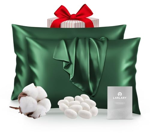 Larlary Taie d Oreiller en Soie 50x75, 90% Soie, 10% Coton, Douce et Moelleuse, Vert