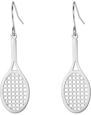 Ohrringe Tennisschläger für Frauen aus Edelstahl, Ohrhänger Tennisball, Schläger, Sportschmuck für Liebhaber von Geschenkspielern., Einheitsgröße, Edelstahl, Kein Edelstein