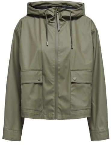 ONLY - Coupe-Vent à Capuche Kaki uni avec Une Coupe Droite et des Poches à Rabat - Taille L