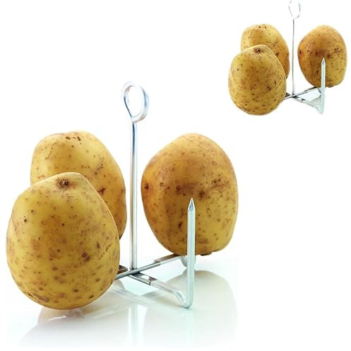 Folding Oven Baked Spiked Potato Baker – 4 Spike Jacket Potato Rack with Tray & Steamer – Perfect for Oven, Grill & BBQ Cooking