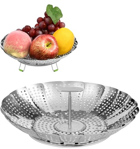ABOHU Cestello per Cottura a Vapore, Inserto per Cottura a Vapore Regolabile in Acciaio Inox (18 cm-28 cm), Cucina Cestino a Vapore Pieghevole con Manico Telescopico, per Il Pesce di Cottura, Seafood