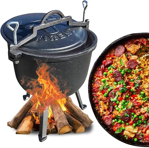 Jagdkessel Gusseisen-Kessel Feuertopf Feuerkessel auf Füßen mit Deckel (8L)