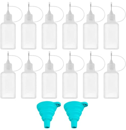 KSBBHDS Bouteille De 12 Pièces Et Entonnoir en 2 Pièces, Bouteille De Pigment en Plastique, Applicateur De Colle, Accessoires D'Artisanat De Bricolage.