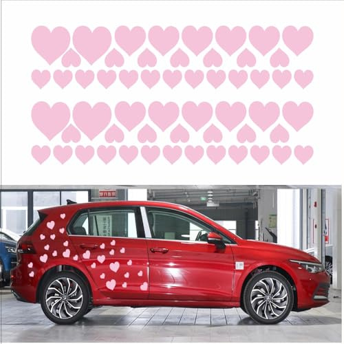 BLAJR Liebe Grafik Auto Aufkleber Dekoration Stoßstange Fenster Tür Motorhaube Motorrad Helm Laptop Wasserdicht Sonnenschutz Vinyl Aufkleber Zubehör Fahrzeugmodell Universal Modell (56PCS) (Rosa)