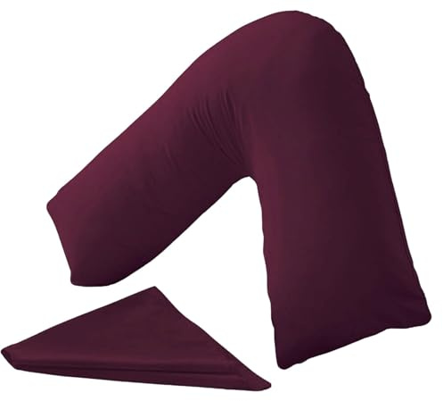 KANAK V Shaped Pillowcase Plain Polycotton Back & Neck Support V Pillow cover Orthopaedic/Pregnancy/Nursing Pillow Case Cover Only (Plum)