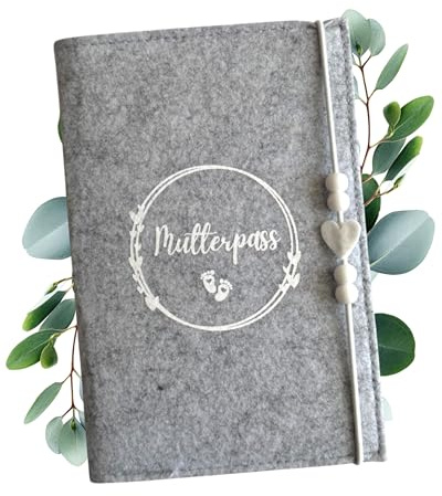 MüggenStick Mutterpasshülle als Schutzhülle - elegante Hülle Mutterpass aus Filz - stilvolle Mutterpass-Hülle für Schwangere und zukünftige Mütter (Grau - Mutterpass)