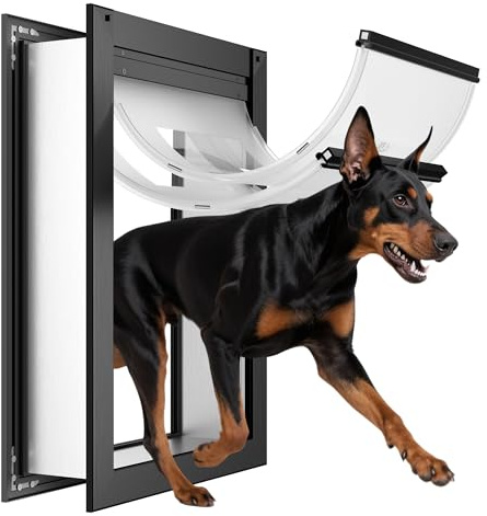 ClawJaw Aluminum Extra Large Dog Door for Wall, (Pets Up to 220 Lb)-XLarge | Adjustable Tunnel, Strong and Durable, Easy to Install, Black