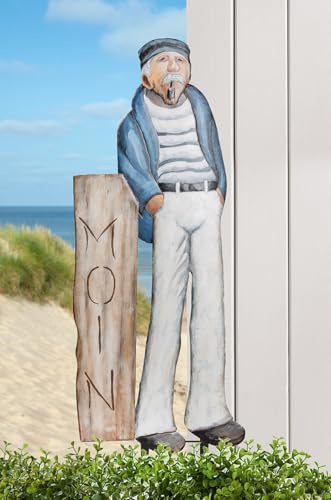 MF Maritimer Gartenstecker Seemann mit Holzschild, Metallfigur, 119 cm hoch, 43 cm breit, Wetterfeste Gartendekoration