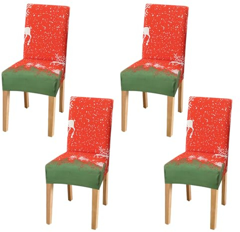 4 Piezas Fundas de silla de Navidad, Fundas lavables para sillas de comedor navideñas, Cubierta elástica para sillas de comedor de navidad, Cubierta de silla de Papá Noel para Comedor Hotel Decor