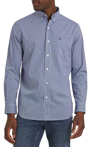 Chaps Men's Classic Fit Long Sleeve Button Down Stretch Poplin Casual Shirt, Royal Blue, Large