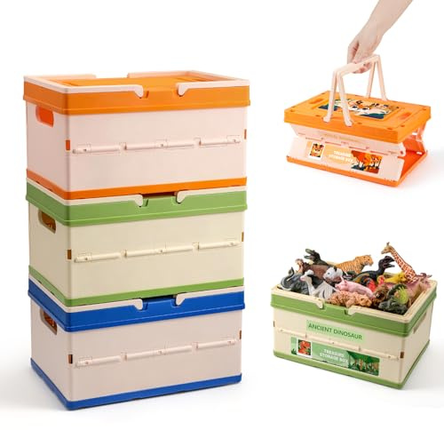 FRUSE 3 Pack Toy Storage Box,Storage Bin with Lid, Collapsible Toy Box with Handle, Storage Box Containers for Toy, Office,School Supplies,Playroom,Bedrooms,Living Rooms