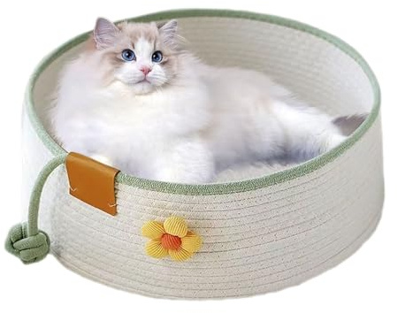 Katzenkorb Bett, weiches Haustier-Nesthaus mit Kissen, klein, mittel, groß, multifunktional, Katzenschlafkorb und Kratzmatte, für Schlafzimmer, Wohnzimmer, Büro, Schreibtisch (Weiß, S)