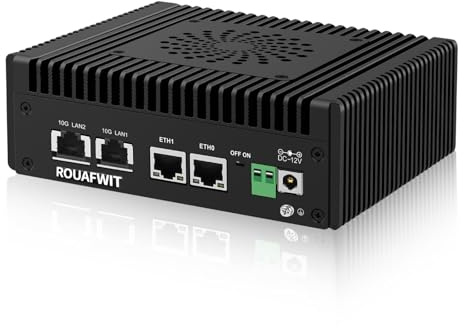 ROUAFWIT Firewall Mini PC Dual 10GbE RJ45 Hardware Appliance, N150 Micro Computer, 2 x i226V 2.5GbE Port, DDR5 0G RAM 0G NVME SSD, 2 HD Dual Display, Type-C/TF/USB/SPK/MIC, Passive Cooling