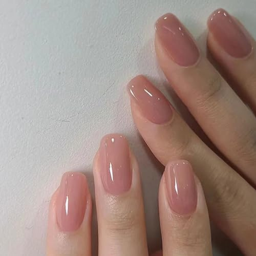 24 Pcs Medium Length False Nails Square - Nude Pink Press On Nails - Acrylic Full Cover Artificial Fake Nail for Women and Girls - Nail Art (Nude Pink)