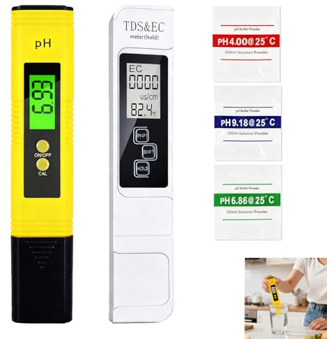 PH Messgerät TDS Messgerät Set, Digital 4 in 1 PH Wert Messgerät, Wasserqualität mit Messung von pH Wert TDS EC Temperatur Hohe Genauigkeit LCD Anzeige Wasser Tester für Aquarium Trinkwasser Pool