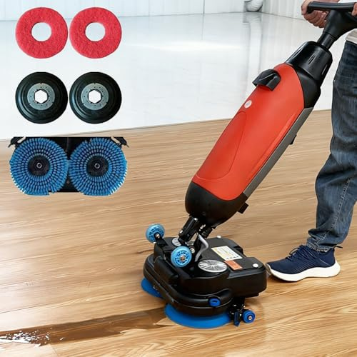 UIBAO Laveuse Sol Professionnelle Portable, Autolaveuse Électrique Double Brosse, 43cm Largeur Nettoyage, 1200m²/h Capacité, 240 RPM, 360° Rotation pour Domicile Bureau Garages Red