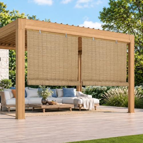 HOMEDEMO PE Rollo Outdoor wetterfest, Sichtschutz Sonnenschutz, Bambus Look Rollo für Innen- und außenbereich Bambusrollo Jalousie, Raffrollo für Fenster & Balkon, 90x160cm, Natur