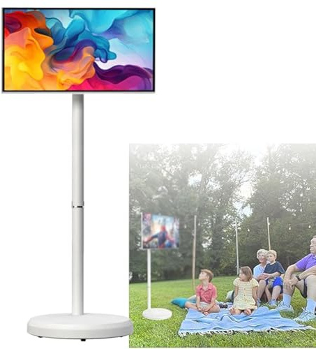 Portable Smart TV with Touchscreen Display, Rolling TV on Wheels with Android OS and Built-in 6000mAh Battery