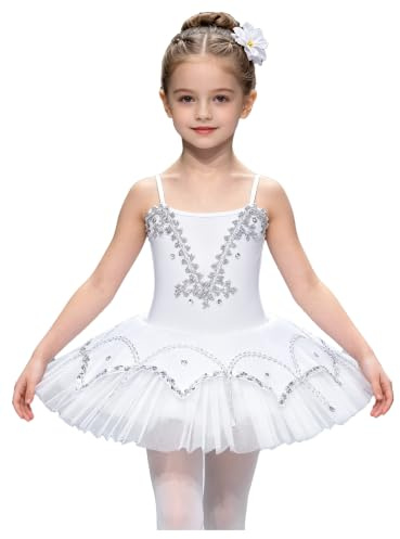 Jydiazi Kinder Ballettanzug Ballett Tutu Mädchen Schwanensee Ballettkleid Spaghettiträger Strass Trikot Tüllrock Aufführung Tanzoutfit