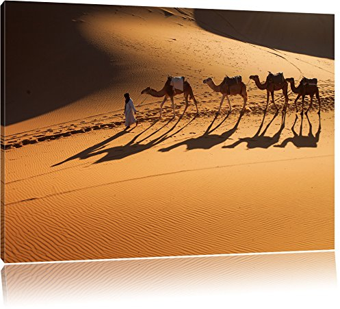 Pixxprint Kamelkarawane in der Wüste, Größe: 120x80cm, Leinwandbild, fertig gespannt, Wandbild, Dekoration, Kunstdruck, kein Poster