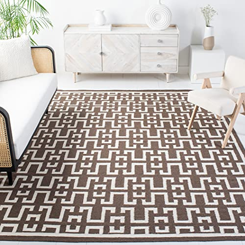 SAFAVIEH Dhurries Collection Area Rug - 6' x 9', Chocolate & Ivory, Handmade Flat Weave Wool, Ideal for High Traffic Areas in Living Room, Bedroom (DHU621C)