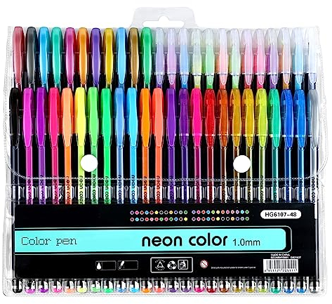 Joyoldelf 48 Stylo Gel Pailleté - Stylo Couleur Enfant, Feutre Paillette Métallique Paillettes Néon Pastel Pour Peinture,d'écriture et Livres de Coloriage Adultes, Papeterie Fille