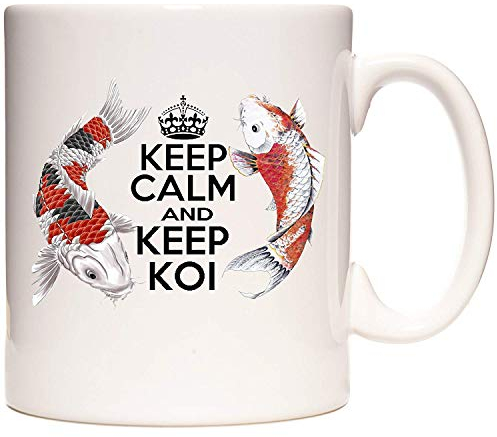 Tasse mit Koi-Karpfenmotiv, Aufschrift Keep Calm and Keep Koi, 325 ml, Keramiktasse für Koihalter.