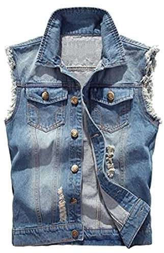 Hommes Denim Gilet Veste Décontractée Classique Manches Vestes