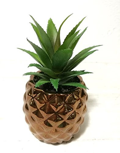 Künstliche Sukkulenten-Pflanze im Topf, 19,8 cm hoch. Porzellantopf in Ananasform, Home & Garden Dekoration kupfer